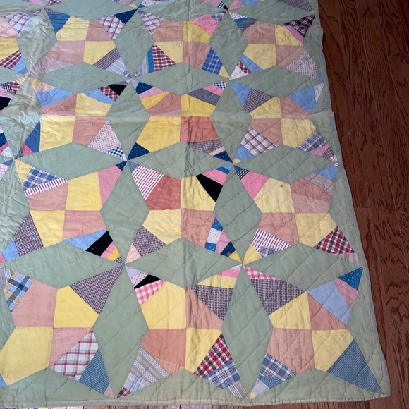 Vintage 1930-40s Handmade Feed Sack  GRANDMA'S FLOWER GARDEN QUILT 80”x67” - Picture 9 of 16